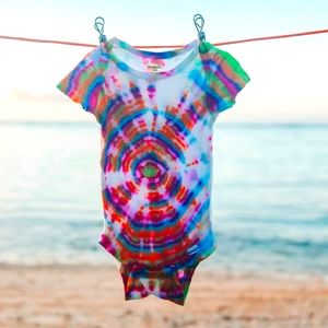 Tie Dye Baby Onesie- 0-3 Months handmade. Unicorns & Rainbow Swirls bodysuit